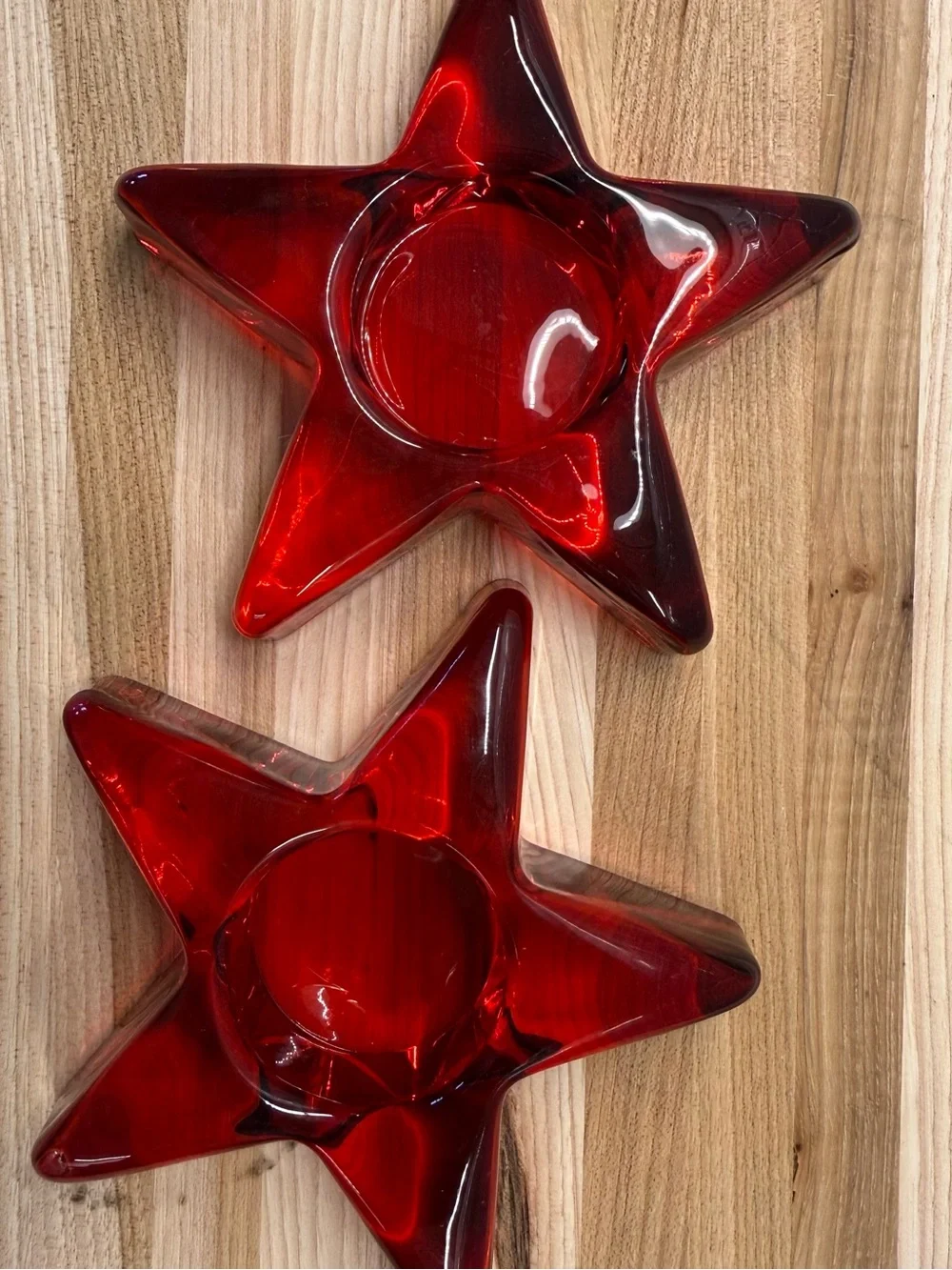 Vintage Ruby Red Glass Star Candle Holders Set of 2 Votive Tealight Mid Century